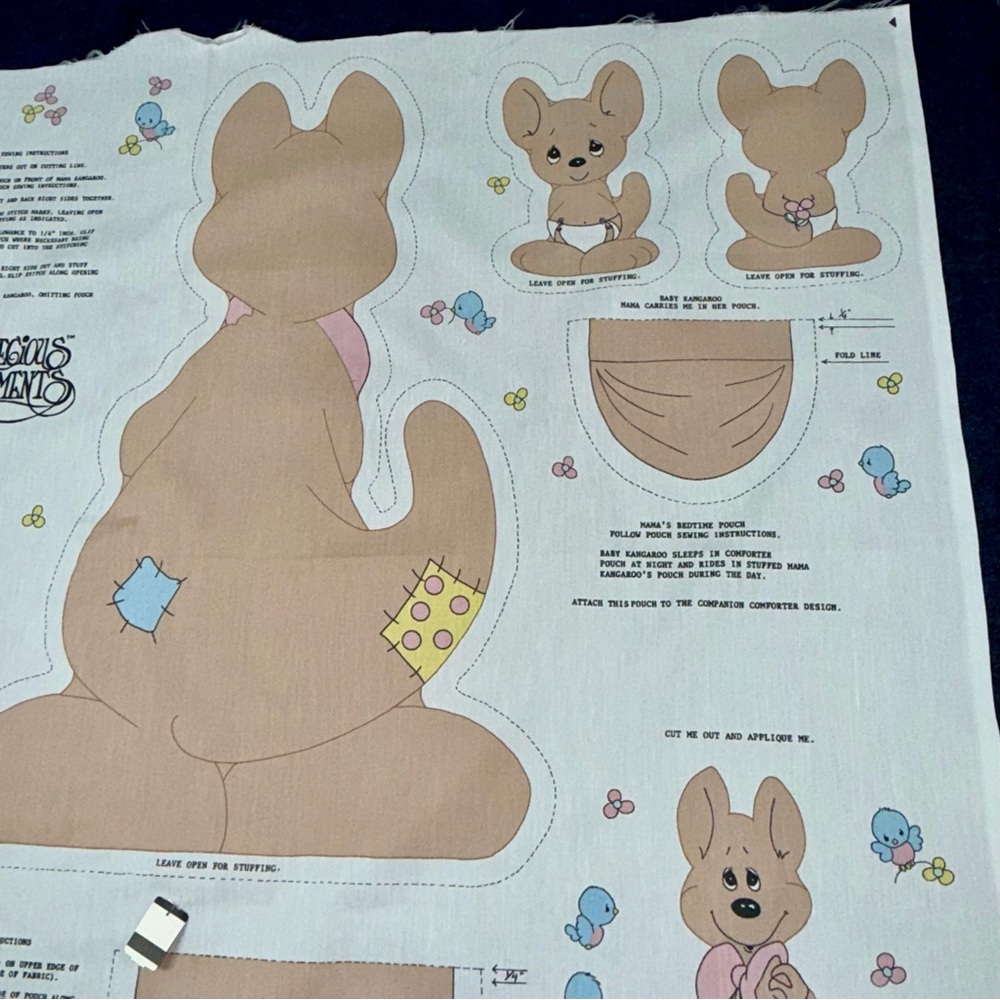 Vintage 1991 Precious Moments Mama & Baby Kangaroo Cut & Sew Fabric Panel Uncut - Picture 6 of 10